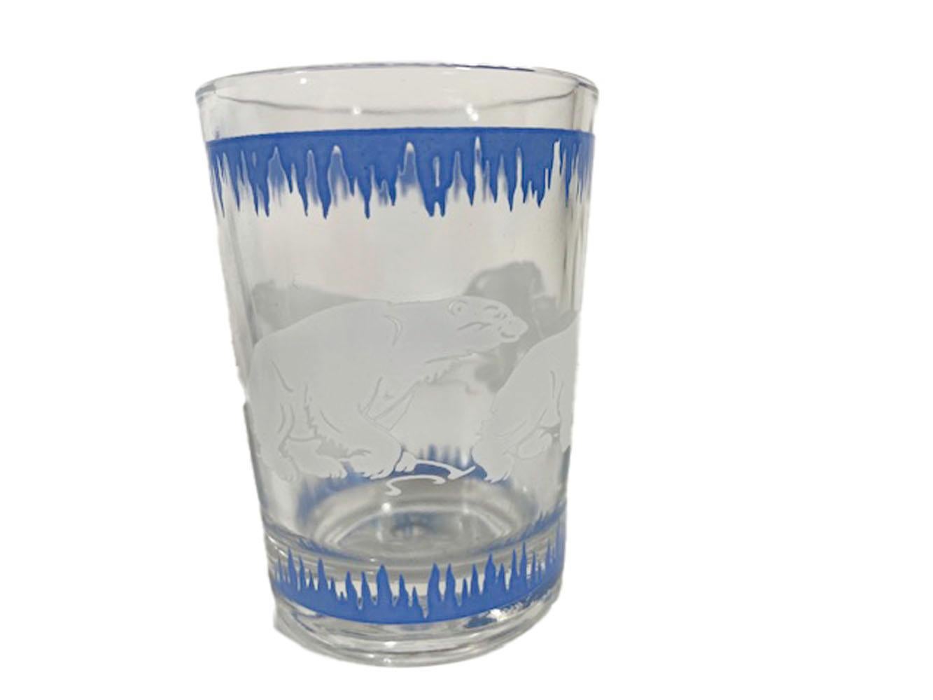 Américain Ensemble de shaker et shaker Art Déco Ours polaire bleu et blanc par Hazel Atlas en vente