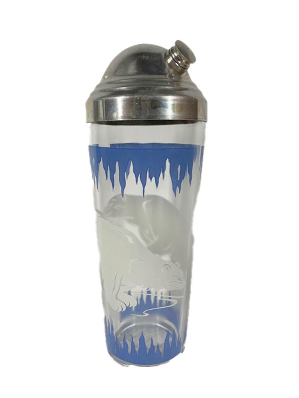 Blau-weißes Art déco-Cocktailshaker-Set mit Polarbären von Hazel Atlas im Angebot 1