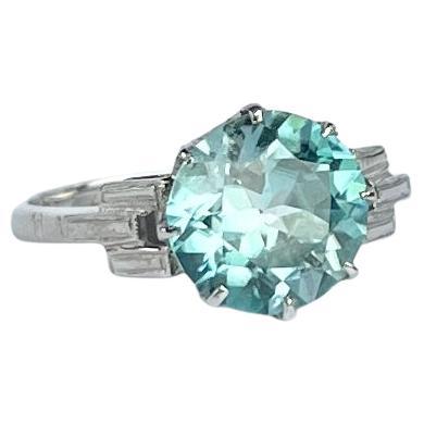Art Deco Blue Zircon 18 Carat White Gold Solitaire Ring