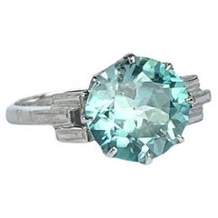 Antique Art Deco Blue Zircon 18 Carat White Gold Solitaire Ring