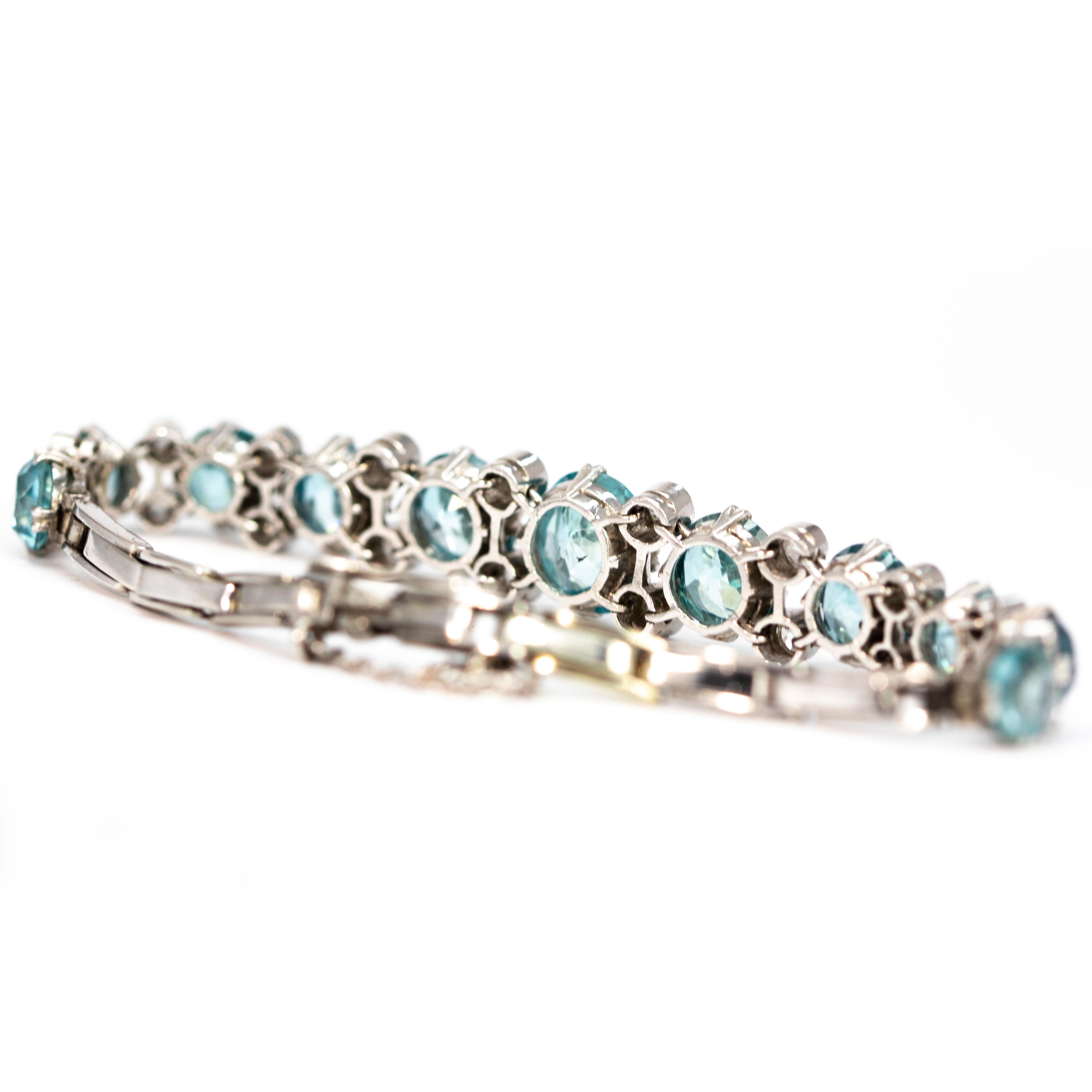 Art Deco Blue Zircon and Diamond Platinum Bracelet In Excellent Condition In Chipping Campden, GB