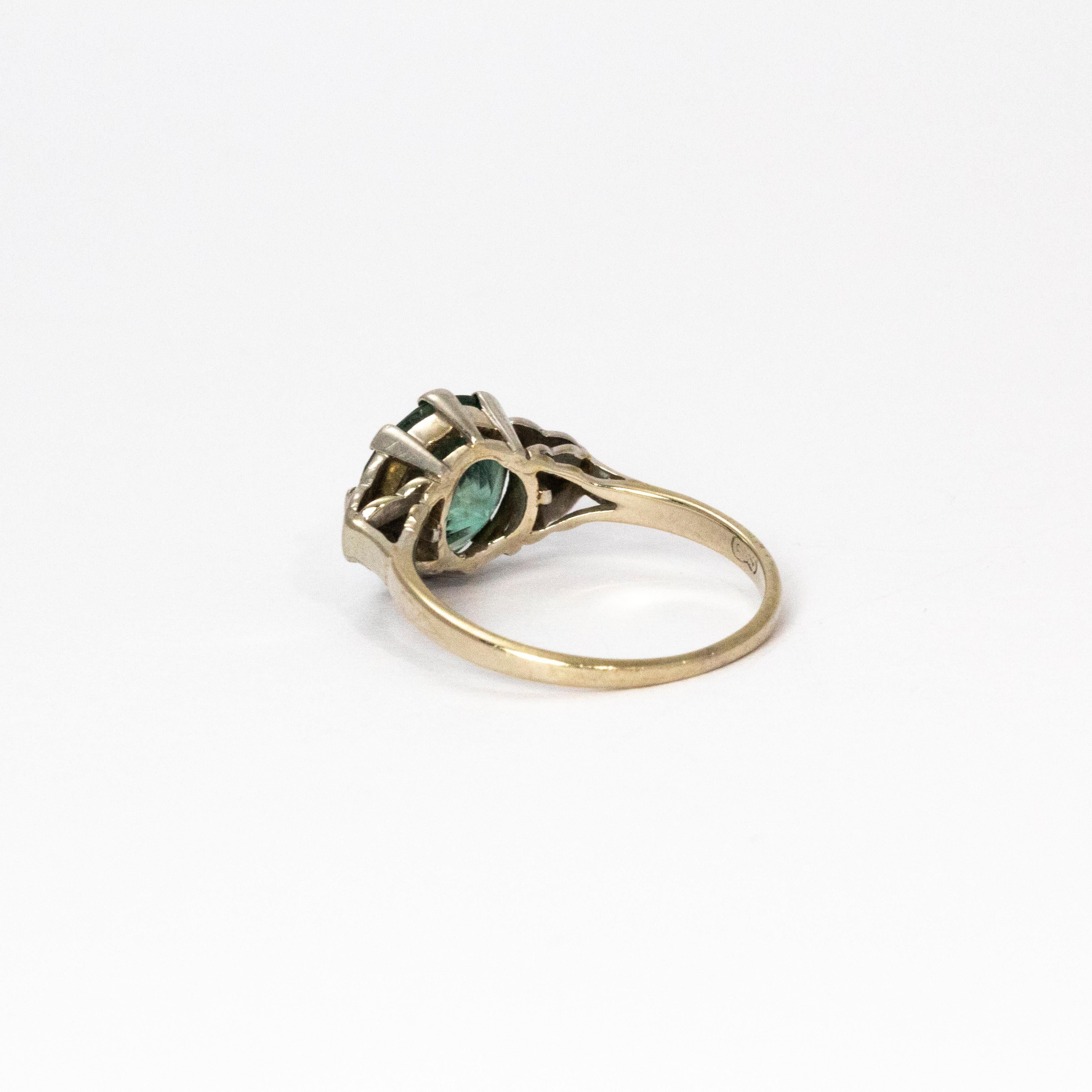 Old European Cut Art Deco Blue Zircon and Diamond Platinum Solitaire Ring