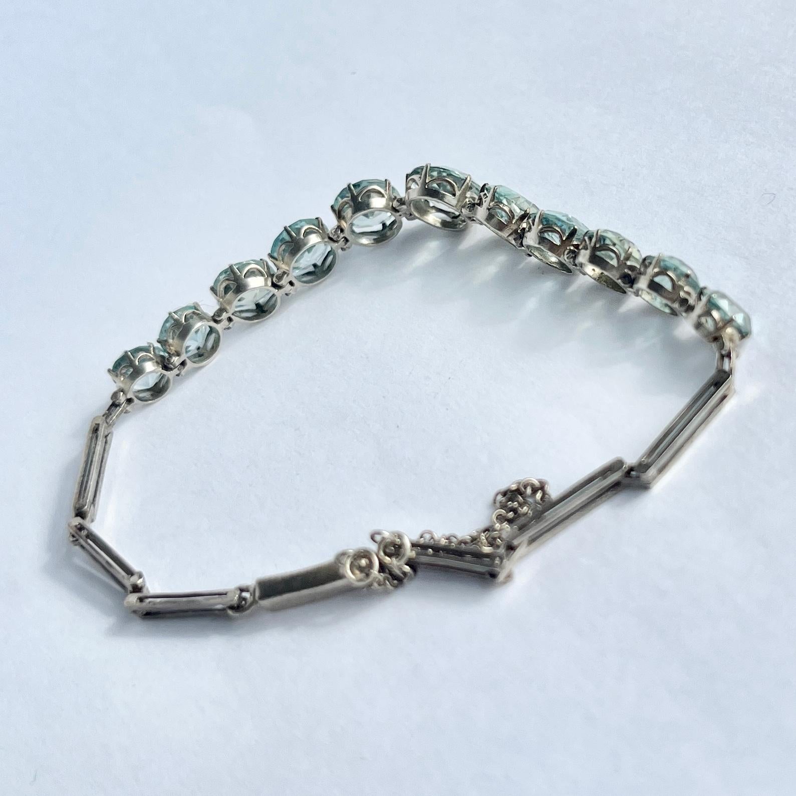 Art Deco Blue Zircon and Silver Bracelet In Good Condition In Chipping Campden, GB
