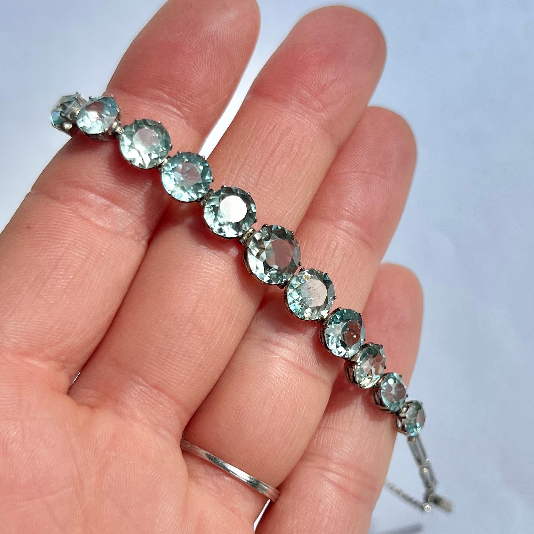 Women's or Men's Art Deco Blue Zircon and Silver Bracelet