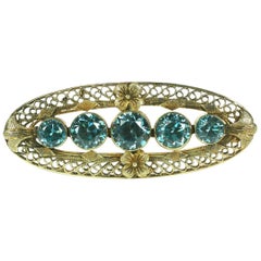 Art Deco Blue Zircon Brooch