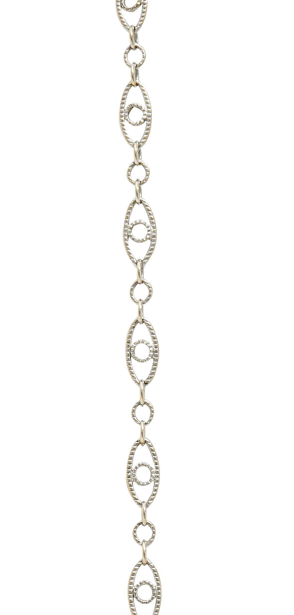 Art Deco Blue Zircon Diamond Platinum Scrolled Pendant Necklace 4