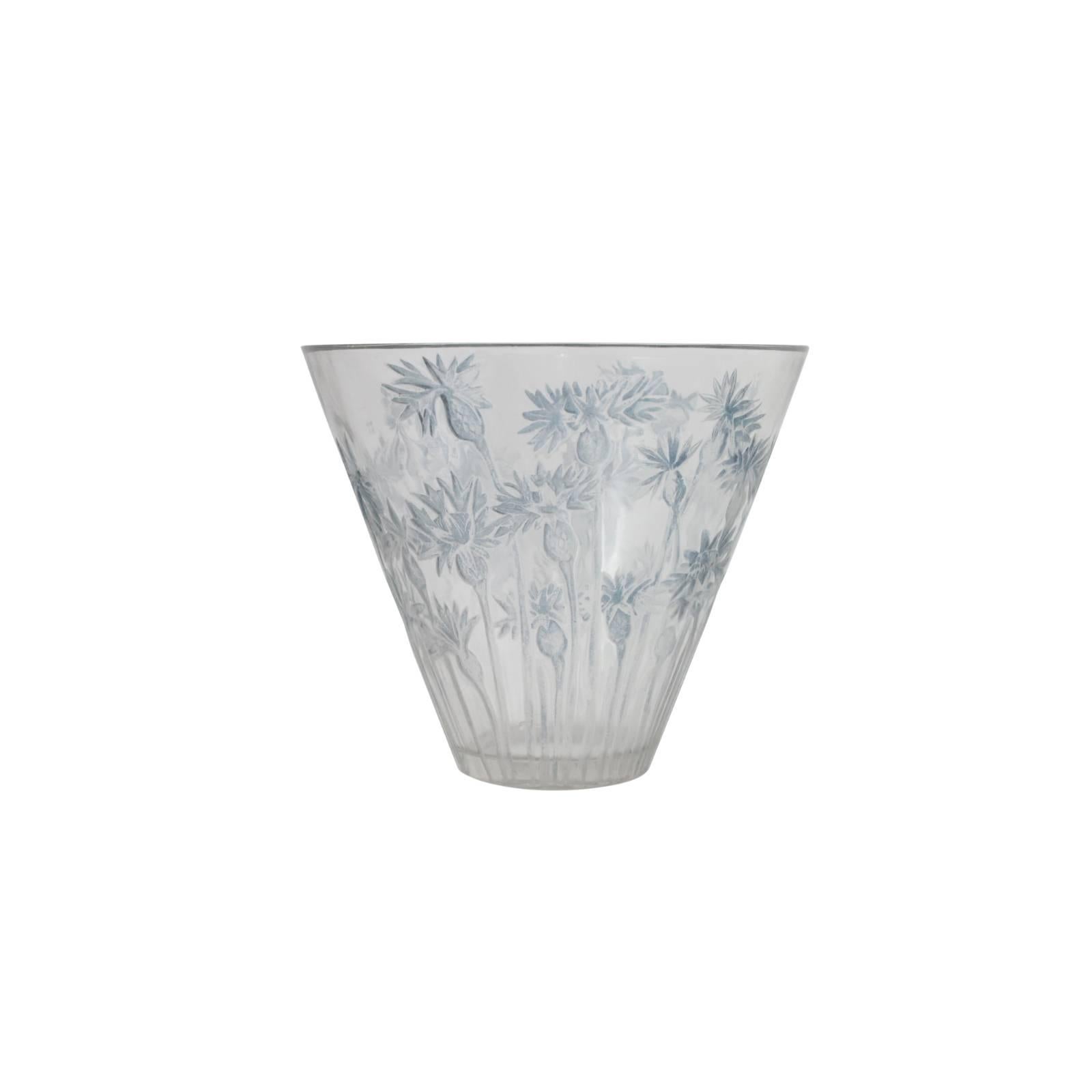 French Art Deco 'Bluets' Glass Vase by Rene Lalique For Sale