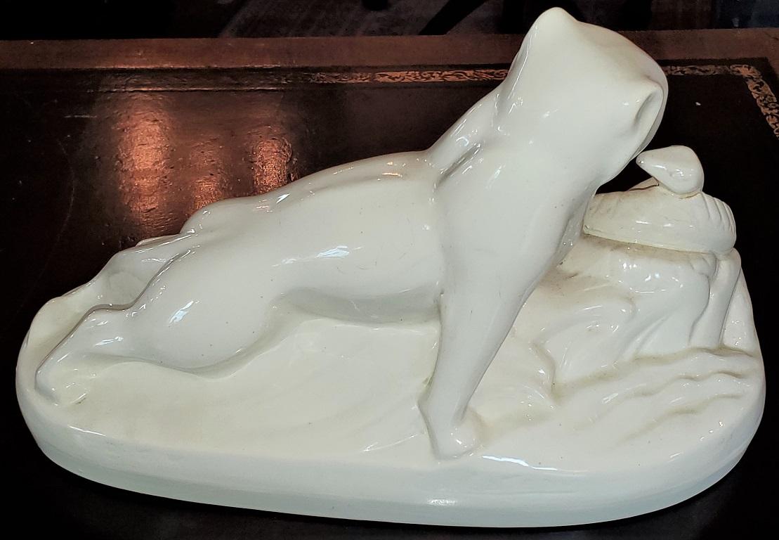 Hand-Crafted Art Deco Boch Freres by Charles Catteau Porcelain Panther and Snake For Sale