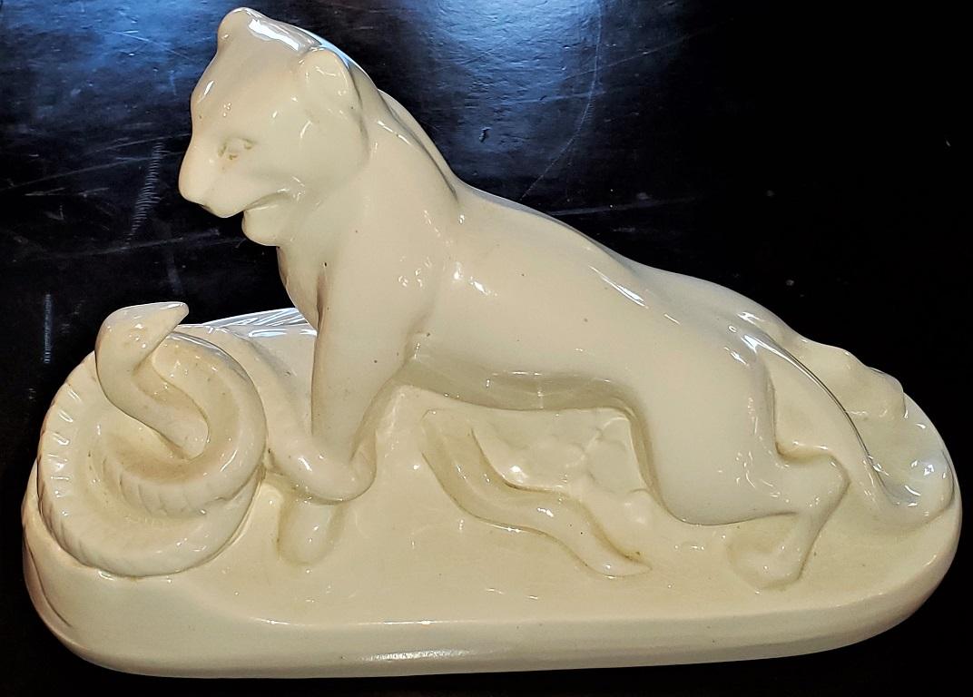 Art Deco Boch Freres by Charles Catteau Porcelain Panther and Snake For Sale 3