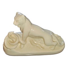 Art Deco Boch Freres by Charles Catteau Porcelain Panther and Snake
