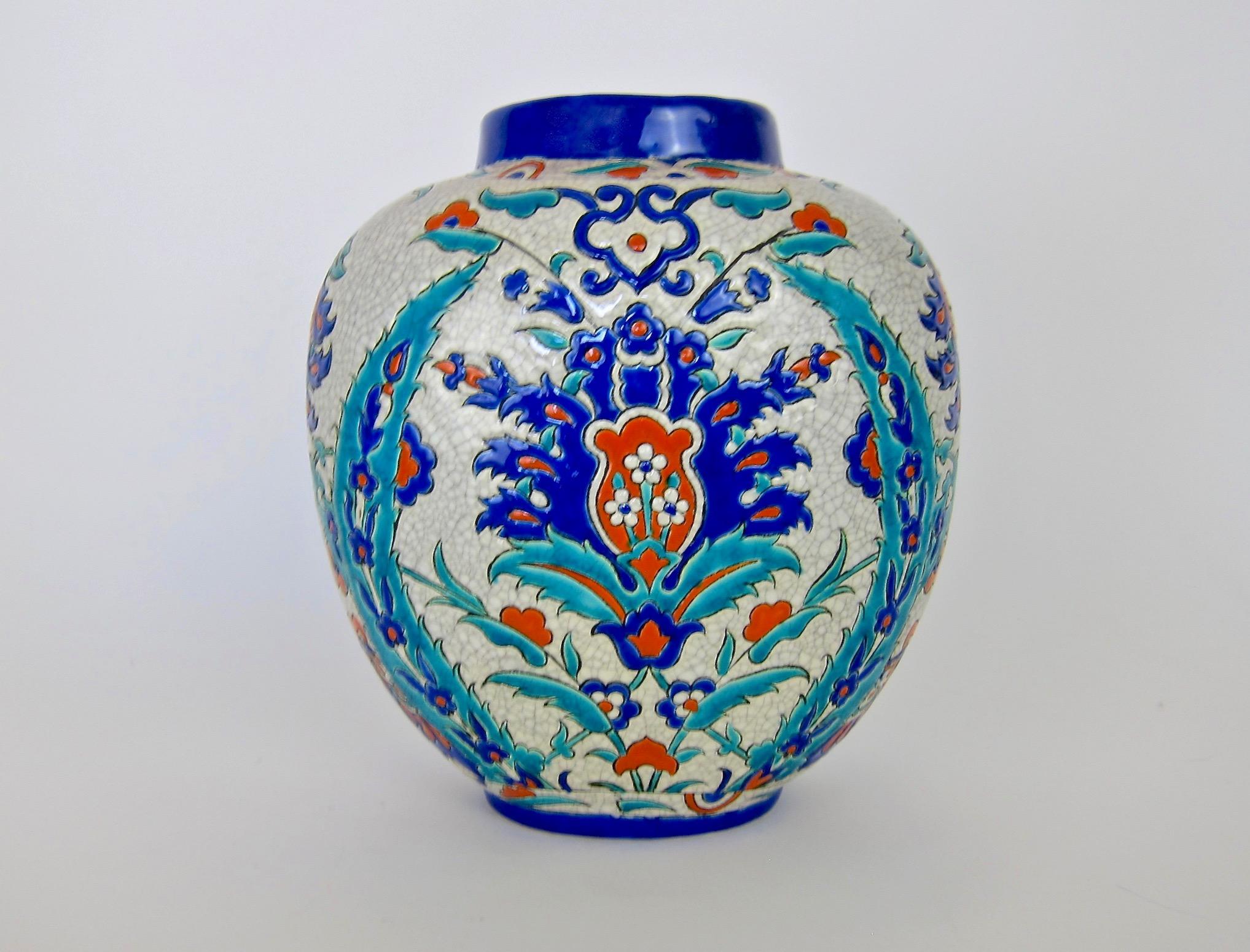 Belgian Boch Freres Keramis Art Pottery Vase in Persian Art Deco Decor