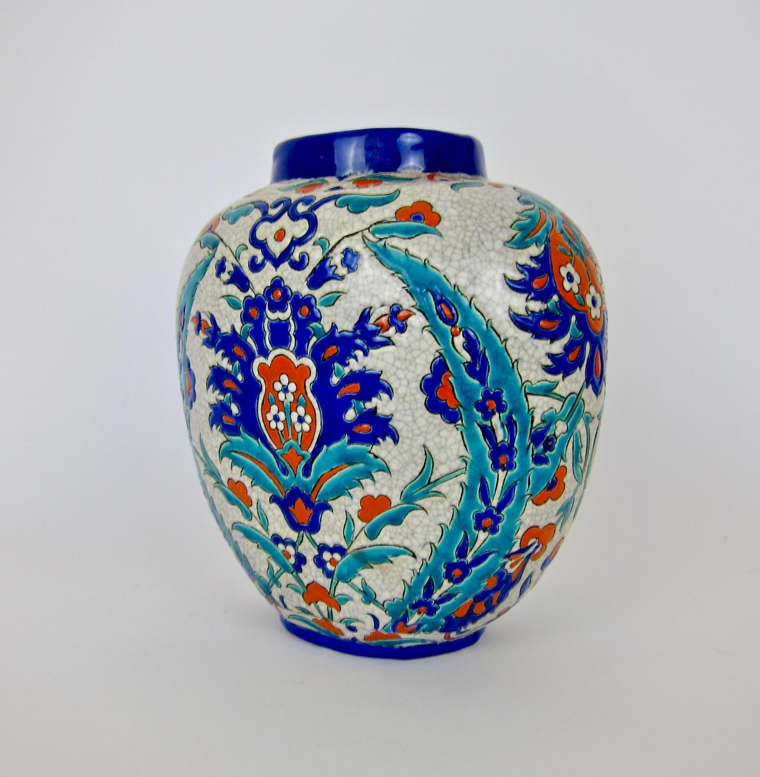 Glazed Boch Freres Keramis Art Pottery Vase in Persian Art Deco Decor