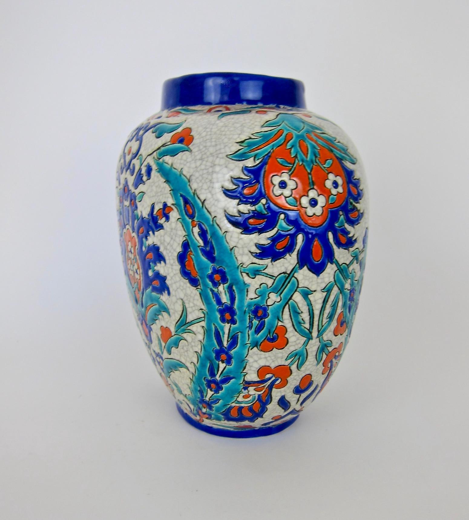 Boch Freres Keramis Art Pottery Vase in Persian Art Deco Decor In Good Condition In Los Angeles, CA