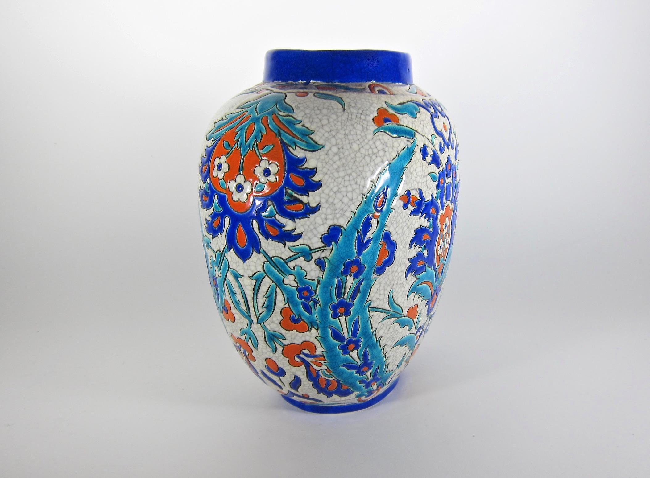Ceramic Boch Freres Keramis Art Pottery Vase in Persian Art Deco Decor
