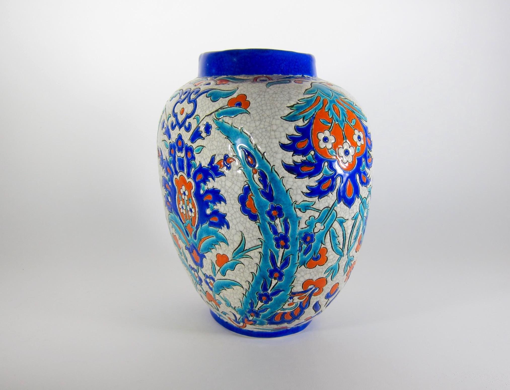 Boch Freres Keramis Art Pottery Vase in Persian Art Deco Decor 1