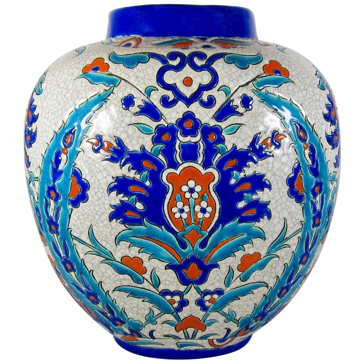 Boch Freres Keramis Art Pottery Vase in Persian Art Deco Decor