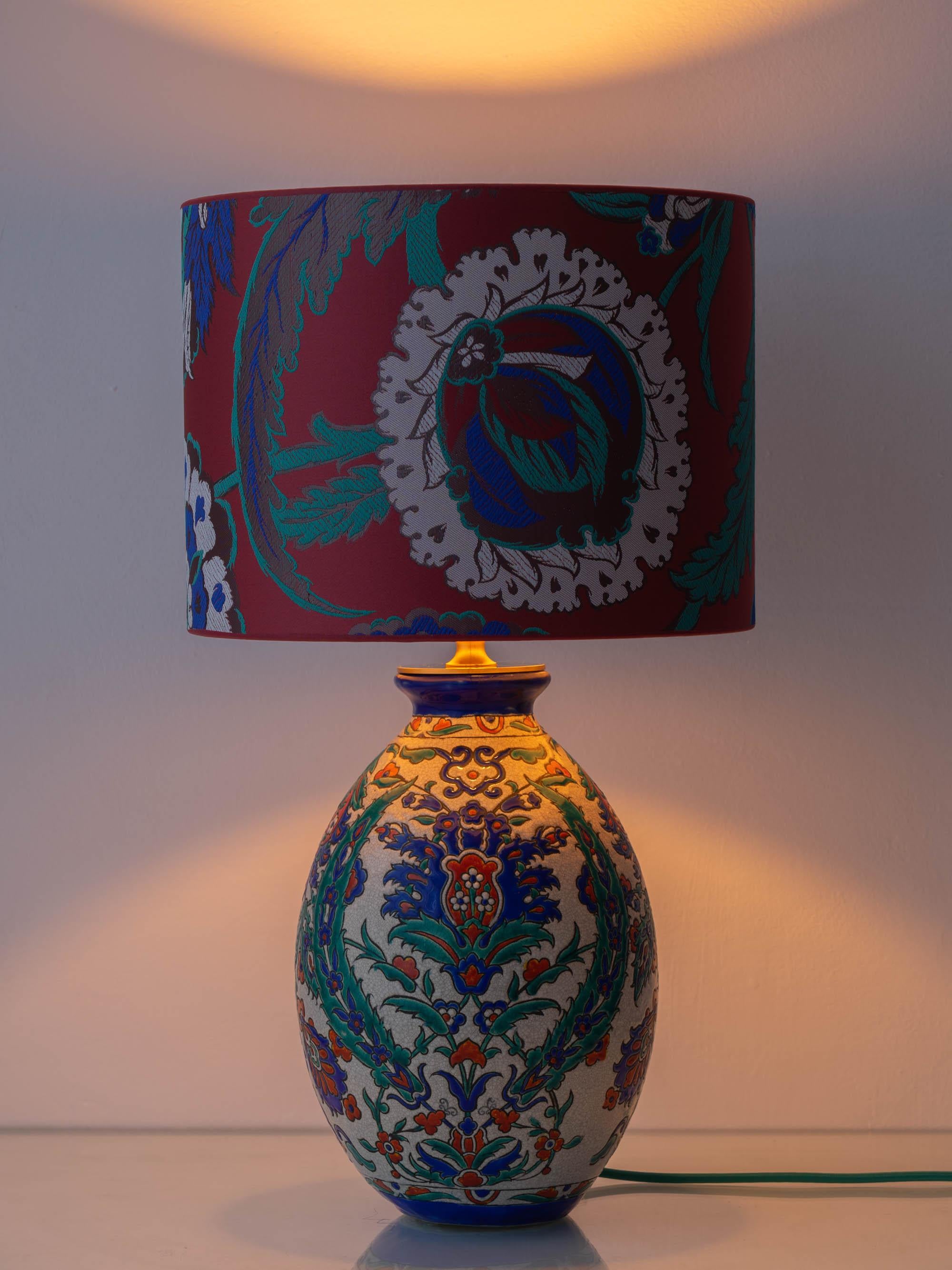 Lampe Art Déco Boch Frères avec abat-jour en brocart New Pierre Frey, époque Catteau en vente 6