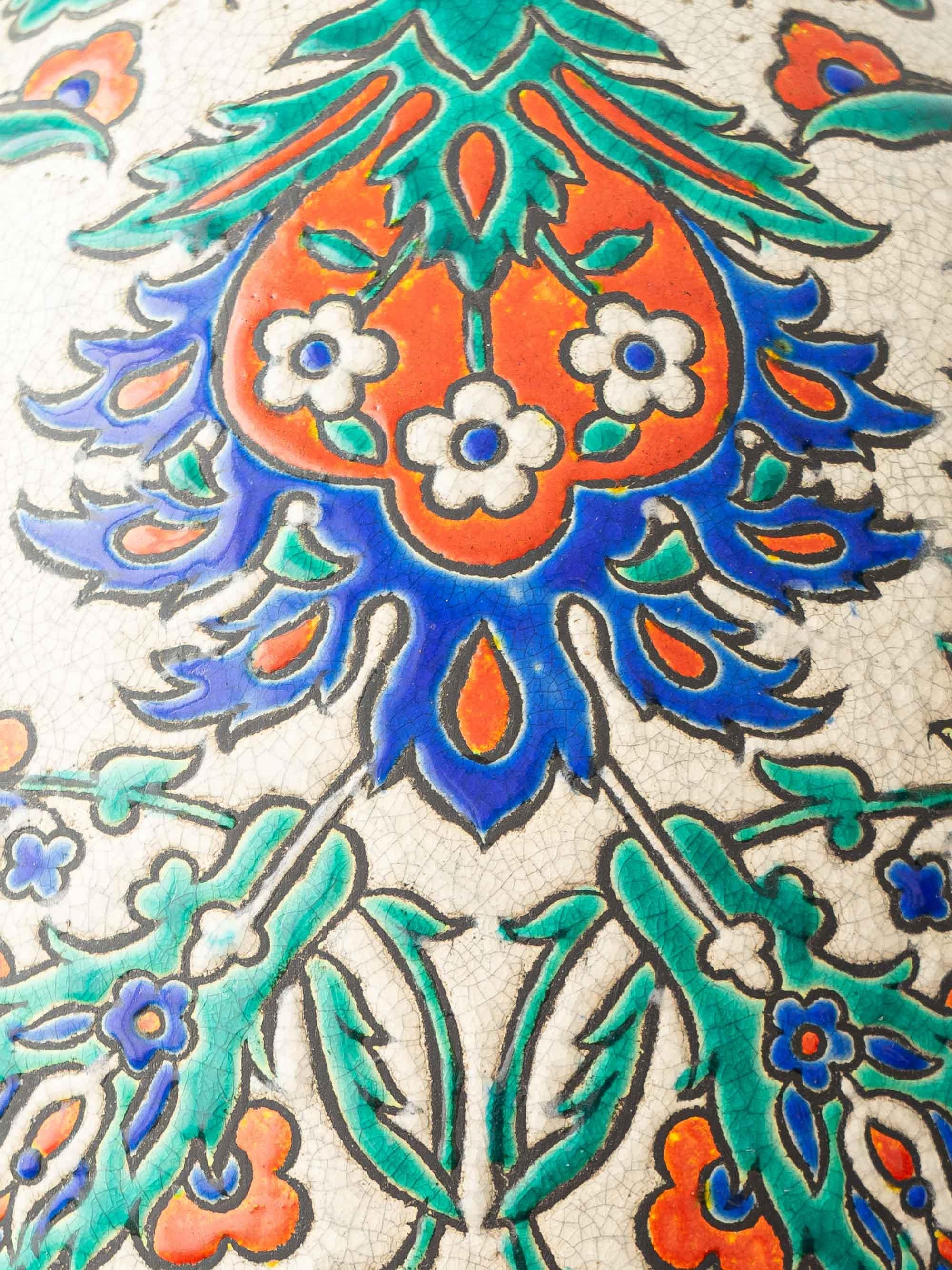 Cloisonné Lampe Art Déco Boch Frères avec abat-jour en brocart New Pierre Frey, époque Catteau en vente