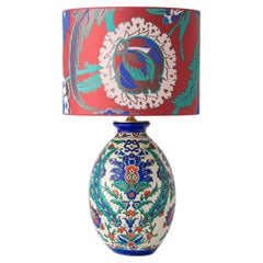 Lampe Art Déco Boch Frères avec abat-jour en brocart New Pierre Frey, époque Catteau