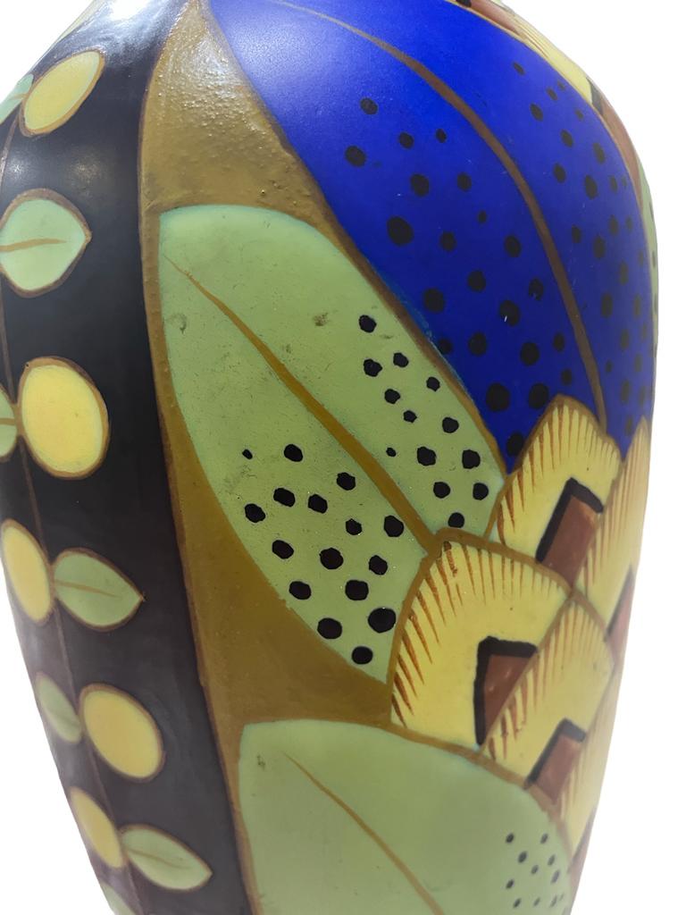 Ceramic Art Deco Boch Keramis Polychrome Vase Charles Catteau Collection by Jan Wind For Sale