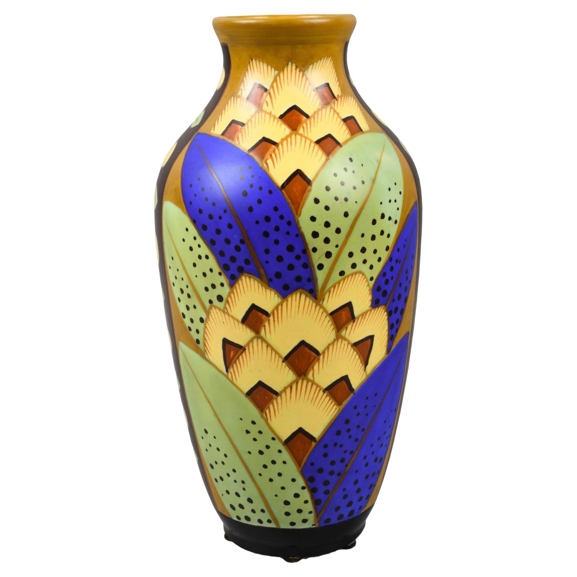 Vase polychrome Art Déco Boch Keramis collection Charles Catteau par Jan Wind en vente