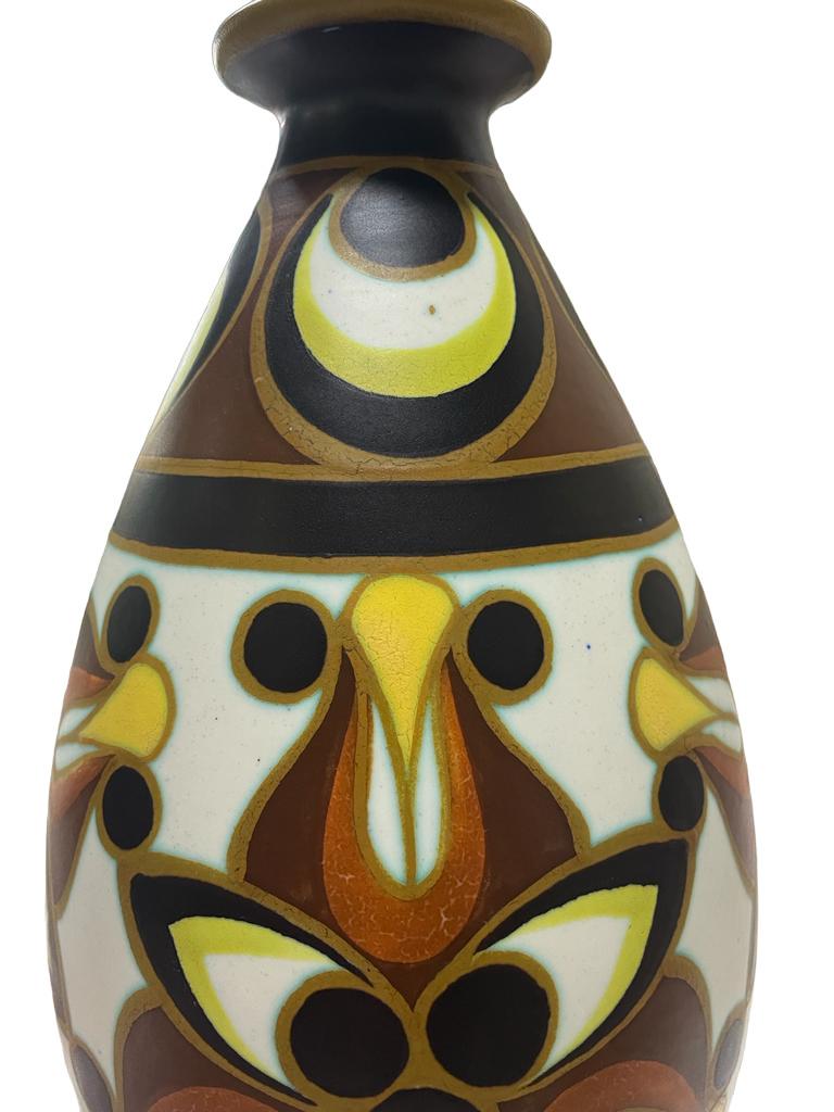 Cast Art Deco Boch Keramis Polychrome Vase  Charles Catteau Collection  For Sale
