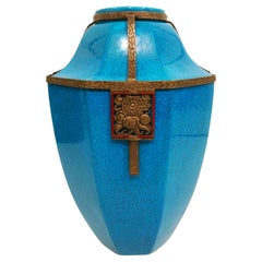 Art Deco Boch La Louviere Brass Mounted Glazed Vase. Belgium 1920´s