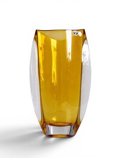 Art Deco Bohemian Amber Cased Glass Vase, Northern Bohemia, circa 1930