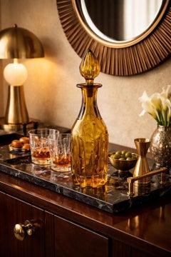 Art Deco Bohemian Amber Glass Decanter with Dimples and Silvered Stopper, 1930s