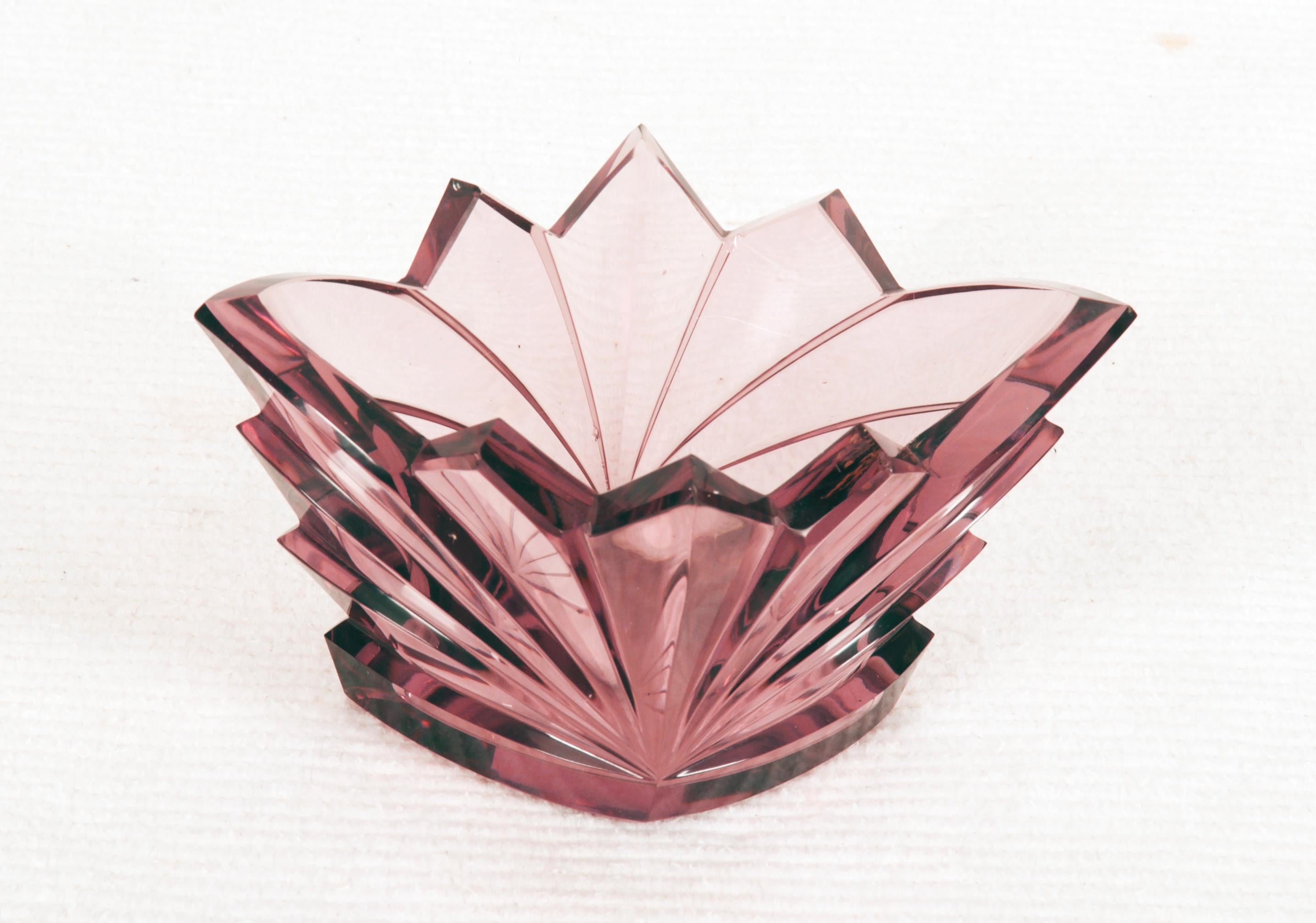 Czech Art Deco Bohemian Crystal Glass Bowl