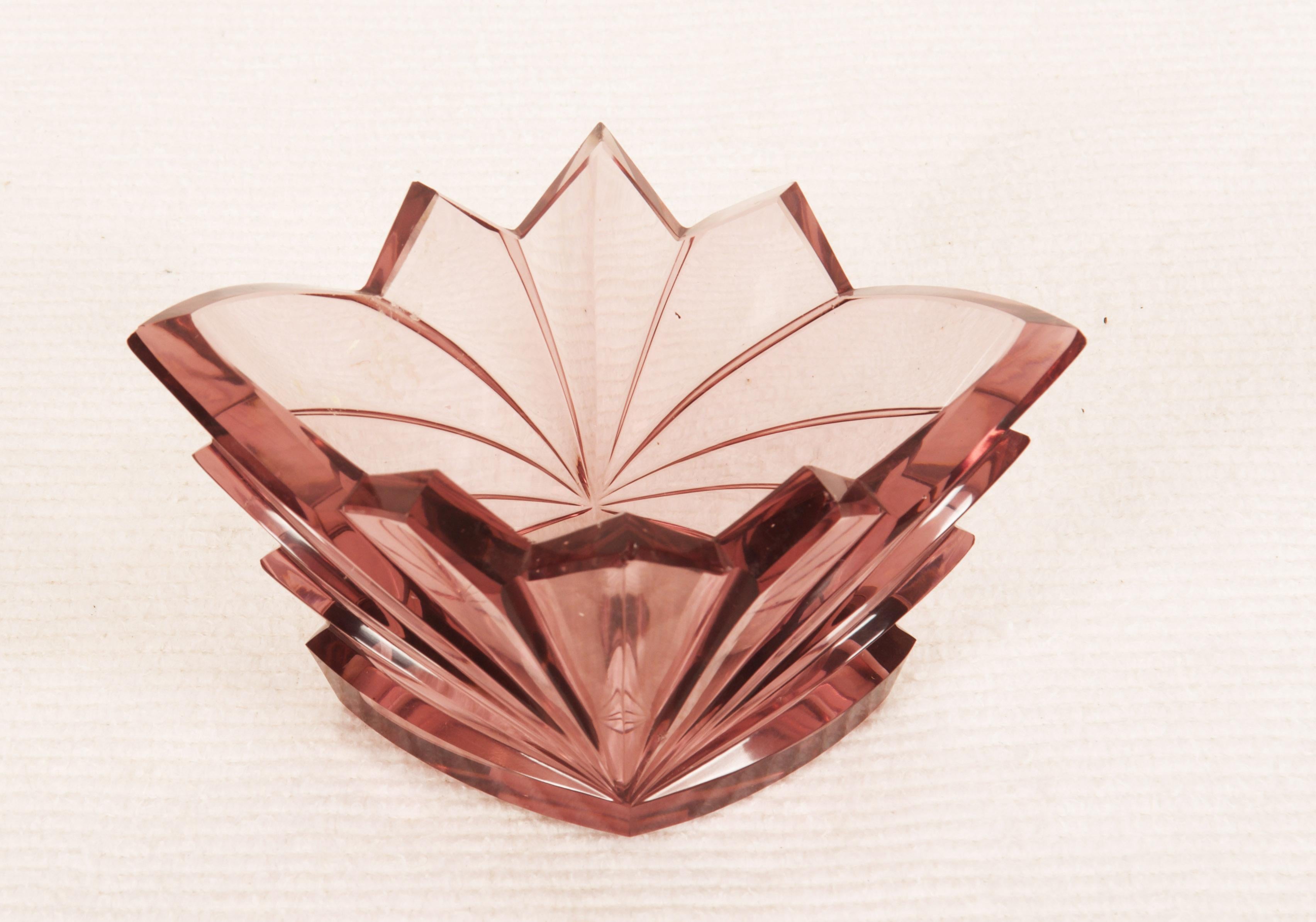 Mid-20th Century Art Deco Bohemian Crystal Glass Bowl