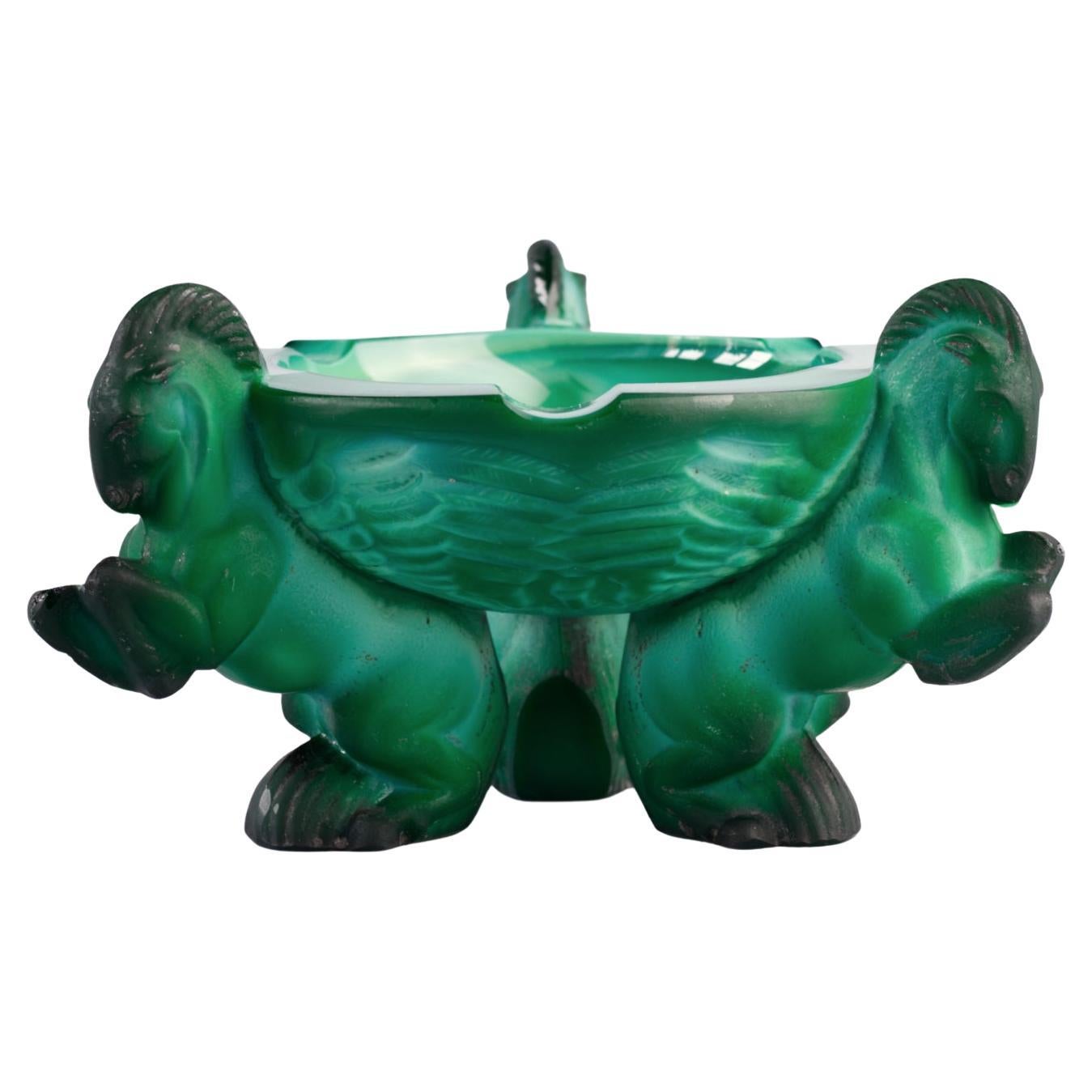 Art Deco Bohemian Curt SCHLEVOGT Malachite Glass Ashtray, 1930s