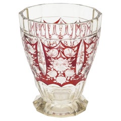 Antique Art Deco Bohemian Czech Cranberry Red Clear Floral Art Glass Vase