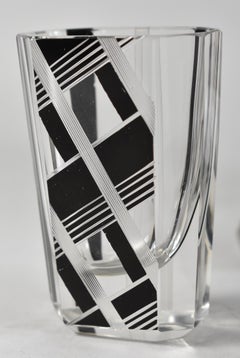 Art Deco Bohemian Czech Decanter Set  Four Glasses Style Karl Palda Circa 1930