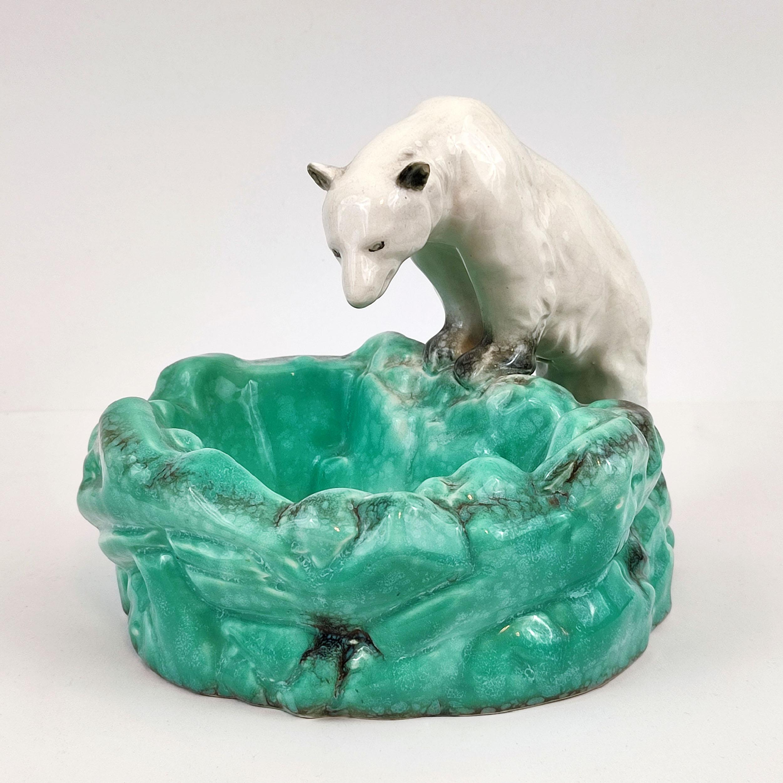 Czech Art Deco Bohemian Ditmar Urbach Pottery Polar Bear Bowl Videpoche For Sale