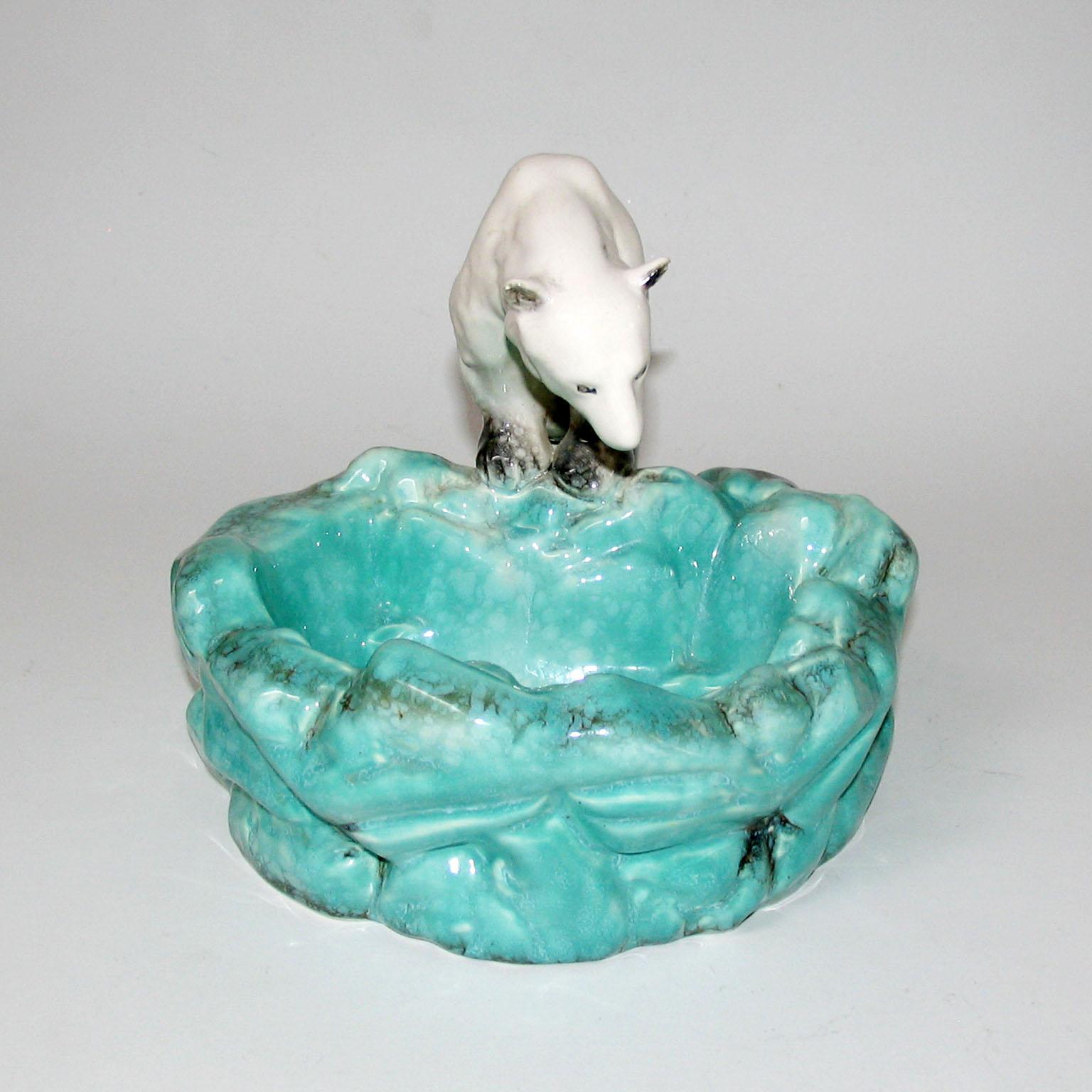 Videpoche de bol ours polaire en poterie Ditmar Urbach Art Déco Bohème en vente 1
