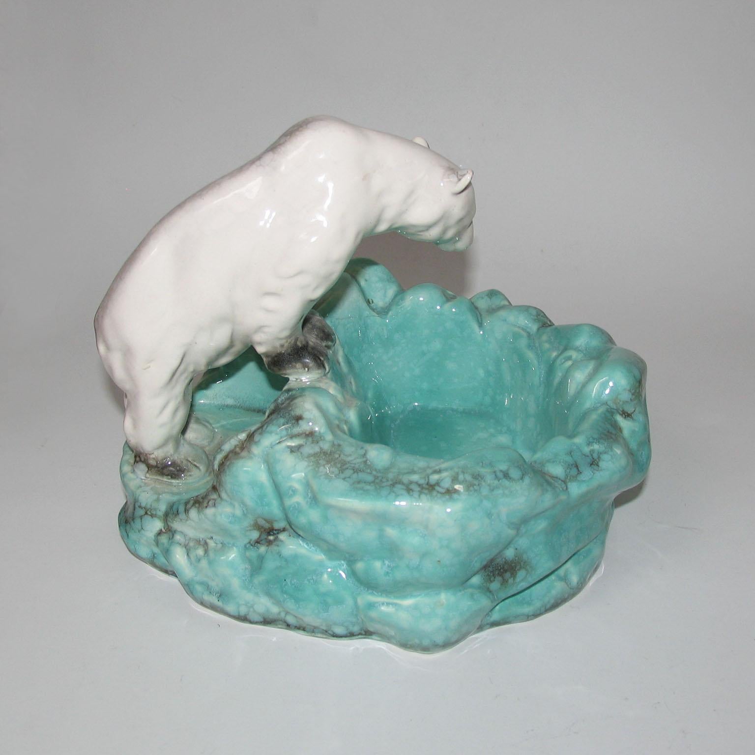 Art Deco Bohemian Ditmar Urbach Pottery Polar Bear Bowl Videpoche For Sale 1