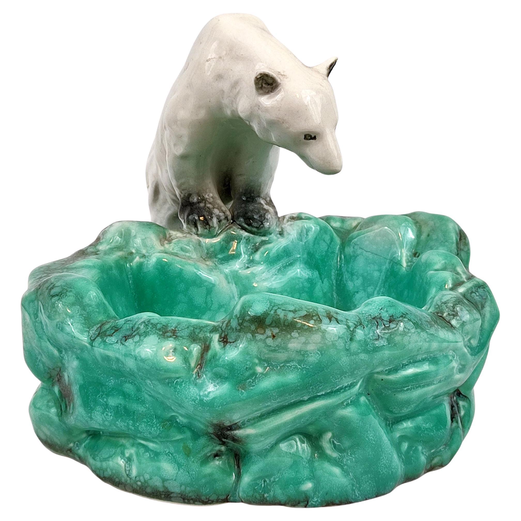 Art Deco Bohemian Ditmar Urbach Pottery Polar Bear Bowl Videpoche For Sale
