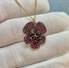 Art Deco Bohemian Garnet Pansy Flower Pendant Necklace Gold Victorian