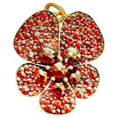 Art Deco Bohemian Garnet Pansy Flower Pendant Necklace Gold Victorian