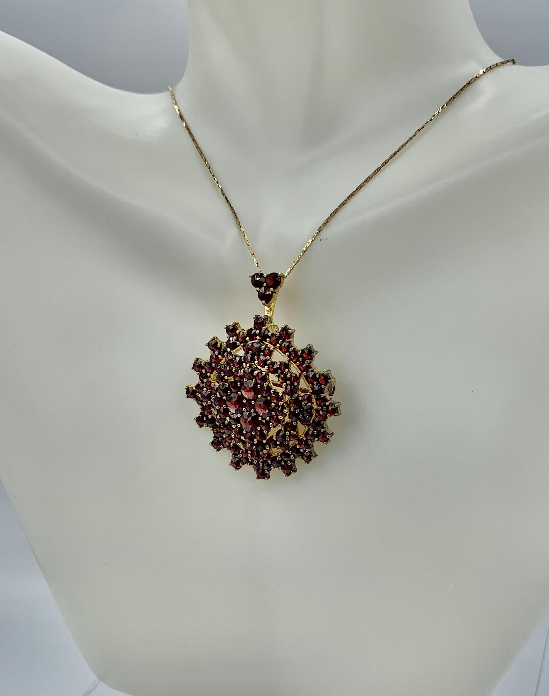 Round Cut Art Deco Bohemian Garnet Pendant Lavaliere Necklace Brooch Antique For Sale