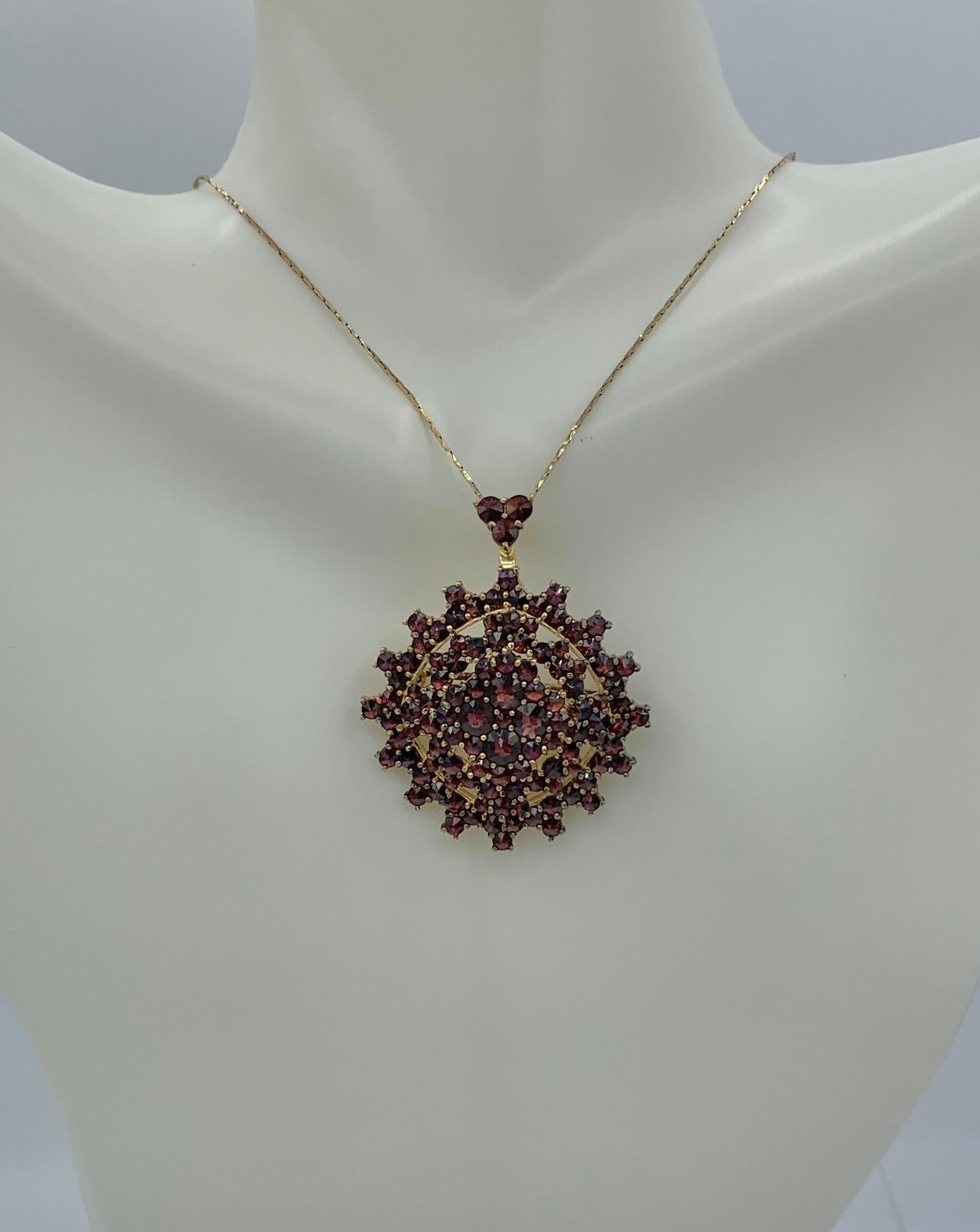Art Deco Bohemian Garnet Pendant Lavaliere Necklace Brooch Antique For Sale 1