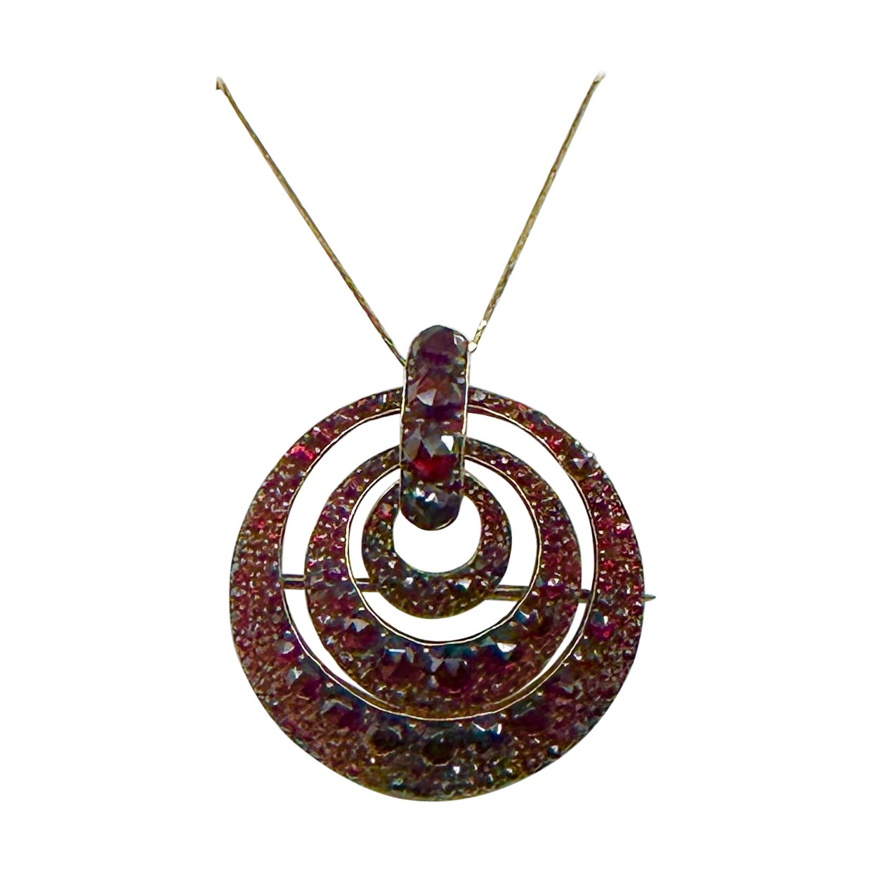 Art Deco Bohemian Garnet Pendant Lavaliere Necklace Brooch Antique Victorian For Sale