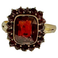 Art Deco Bohemian Garnet Ring Gold Antique Wedding Engagement Cocktail Ring