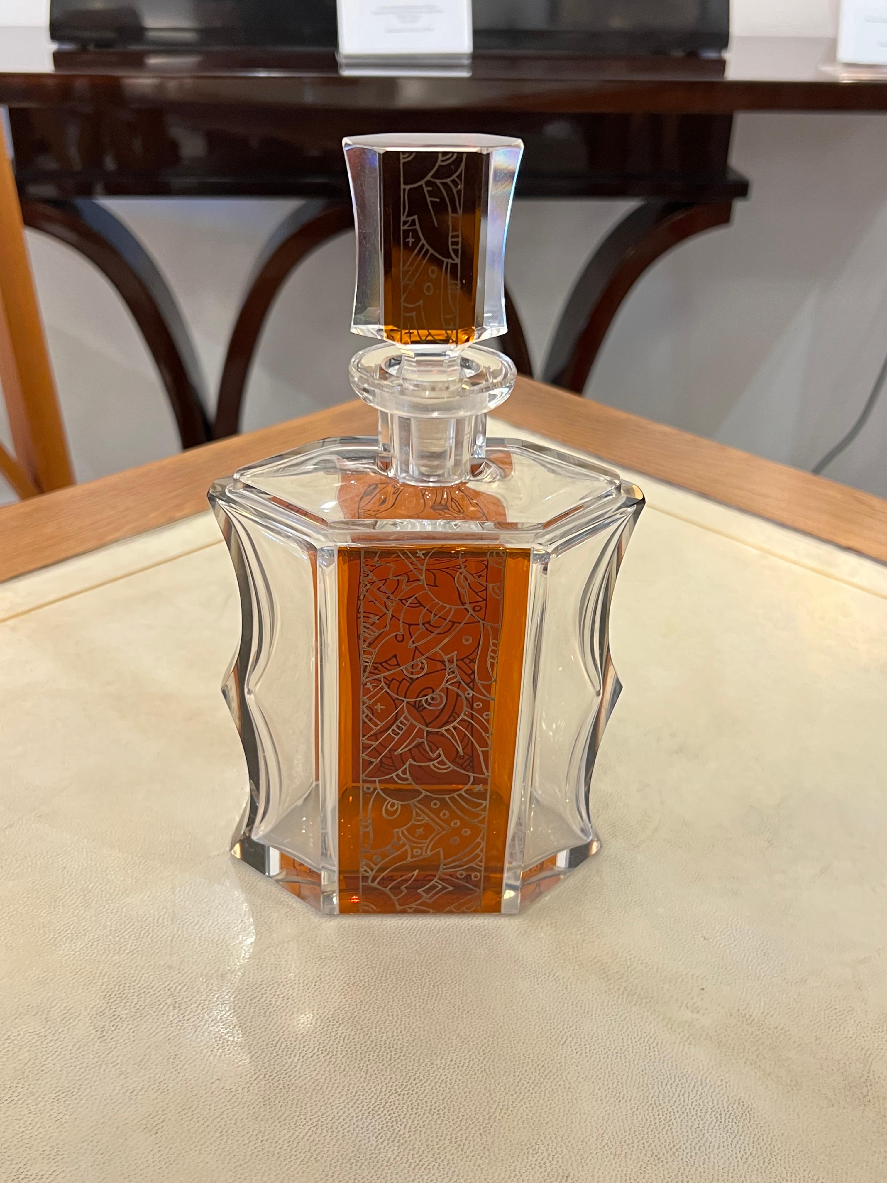 Czech Art Deco Bohemian Glass Decanter Set For Sale