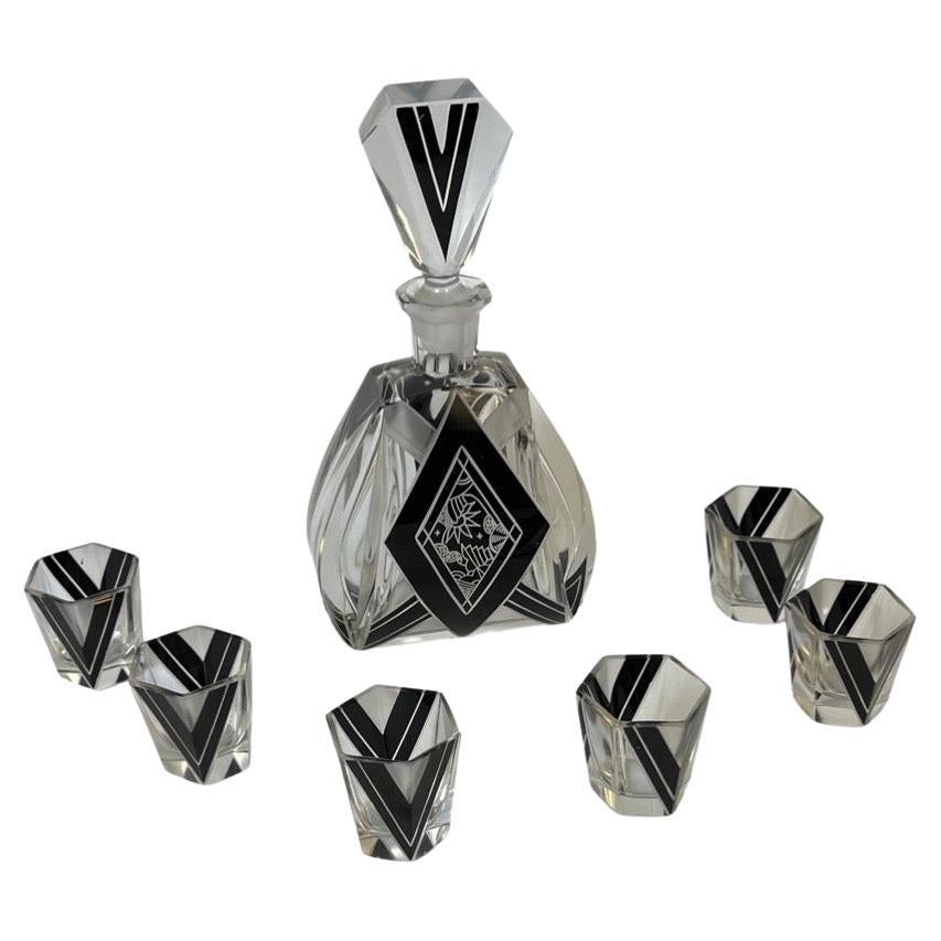 Art Deco Bohème Glas Dekanter Set im Angebot