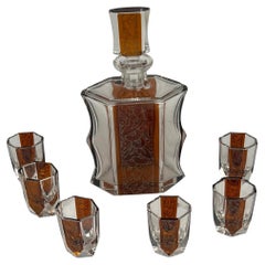 Vintage Art Deco Bohemian Glass Decanter Set