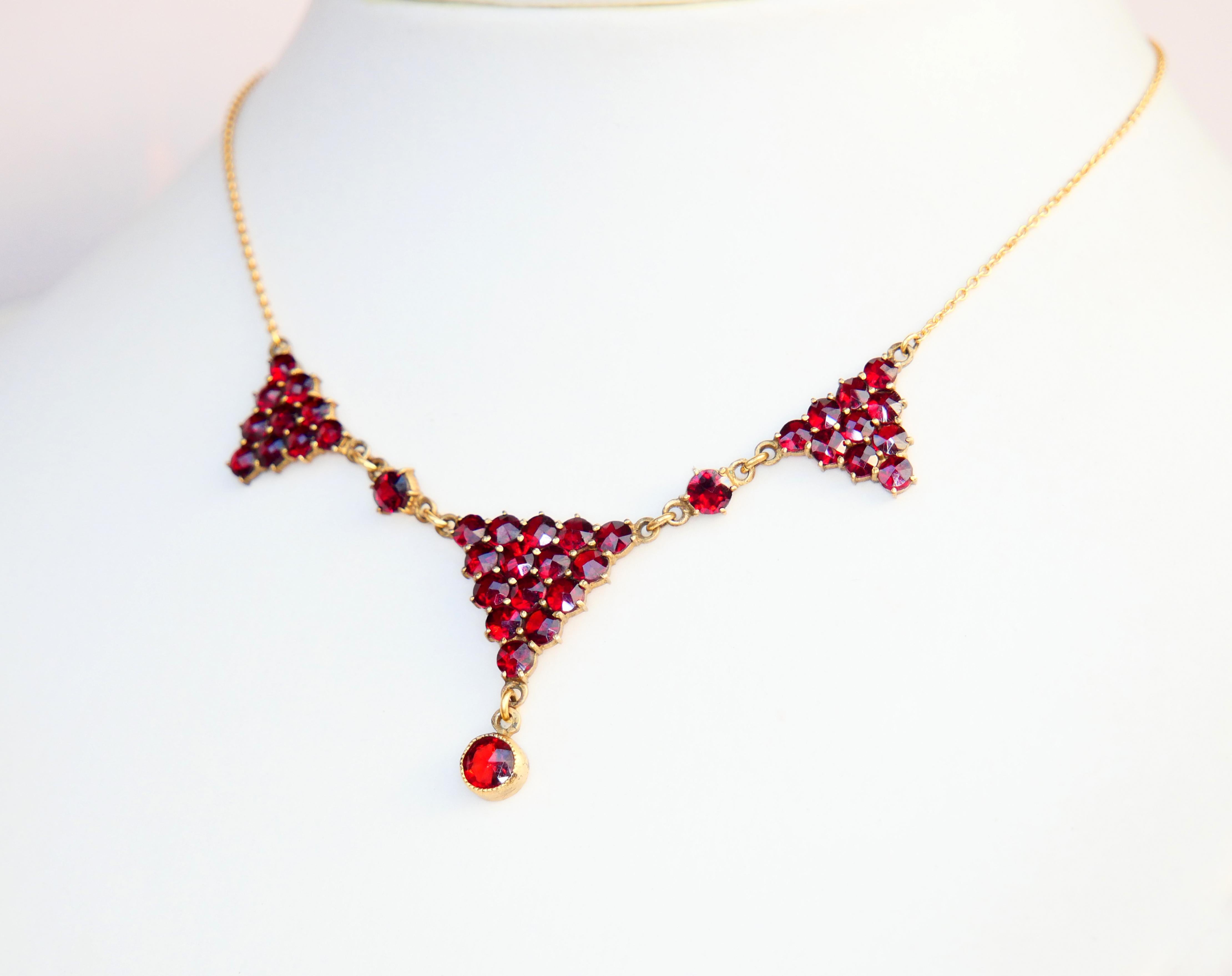 Women's or Men's Art Deco Bohemian Necklace Garnet 18K Gold Silver / 6.2 gr For Sale