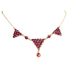 Art Deco Bohemian Necklace Garnet 18K Gold Silver / 6.2 gr