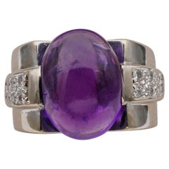 Art Deco Bold 10.00 Carat Natural Amethyst Diamond 18 Karat Ring